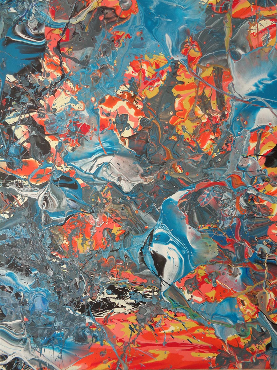 Abstraktes Schüttbild mit kräftigen Farben